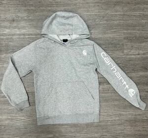 Carhartt Hoodie Youth XL 14 Gray Pullover Sweatshirt Sleeve Logo Kids Unisex